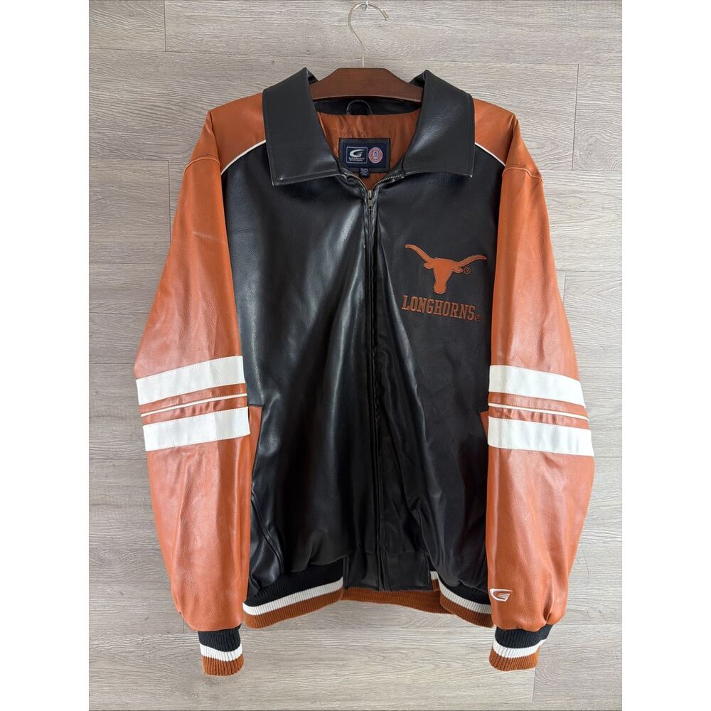 G-III UT Longhorns Pleather Bomber Jacket Rare Vintage 90s Size XL